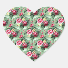 Groene en roze  Rozen Hart Sticker