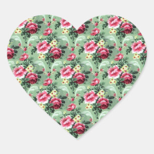 Groene en roze  Rozen Hart Sticker