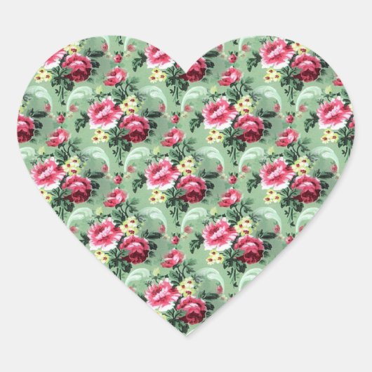 Groene en roze  Rozen Hart Sticker (Voorkant)