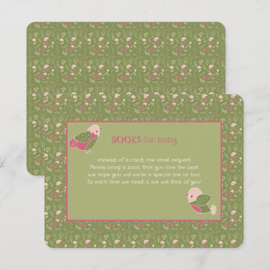Groene en Roze Schattigee Vogelboeken voor Baby Informatiekaartje (Voorkant / Achterkant)