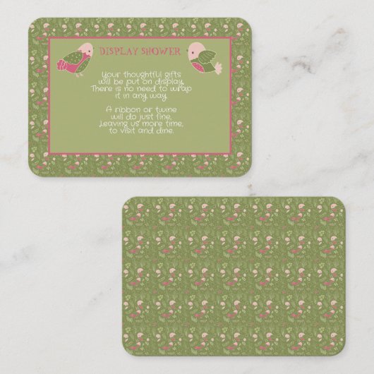 Groene en Roze Schattigee Vogels Baby Meisje Displ Informatiekaartje (Voorkant / Achterkant)