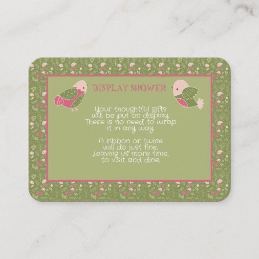Groene en Roze Schattigee Vogels Baby Meisje Displ Informatiekaartje (Voorkant)