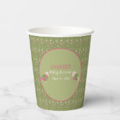 Groene en Roze Schattigee Vogels Baby shower Papie Papieren Bekers (Achterkant)