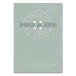 Groene en roze  tafelkaart met naaiknop kaart