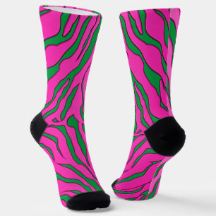 Groene en roze tijgerstrepen — dierlijke afdruk 2 sokken