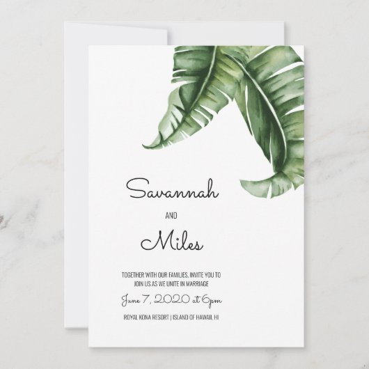 Groene en Roze Tropische Banaan Palm Leaf Kaart (Voorkant)