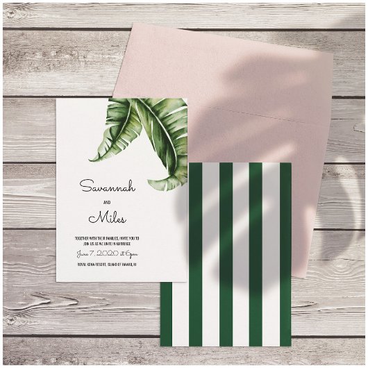 Groene en Roze Tropische Banaan Palm Leaf Kaart