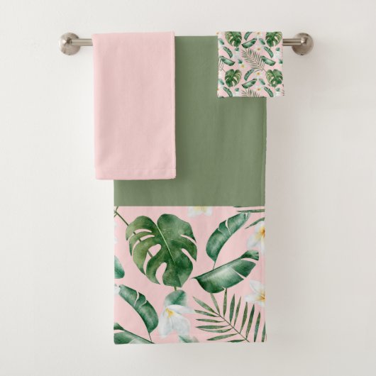 Groene en roze tropische bladeren bad handdoek (Insitu)