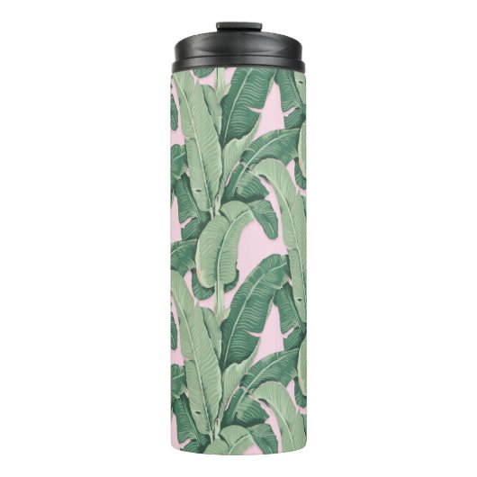 Groene en roze tropische bladeren | Cabana Thermosbeker (Voorkant)