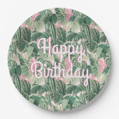 Groene en roze tropische bladeren | Fijne verjaard Papieren Bordje (Voorkant)