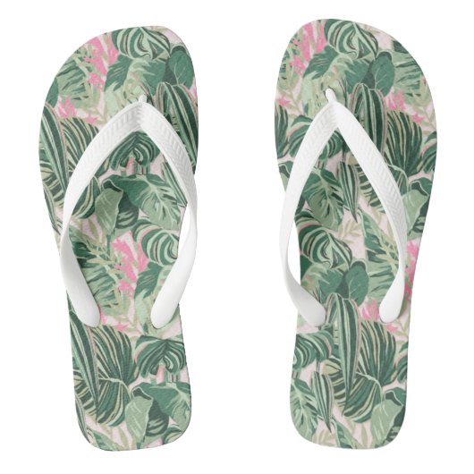 Groene en roze tropische bladeren | Happy Birthday Teenslippers (Voetbed)