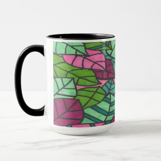 Groene en roze tropische bladeren mok (Links)