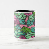 Groene en roze tropische bladeren mok (Midden)