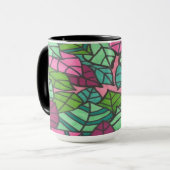 Groene en roze tropische bladeren mok (Voorkant links)