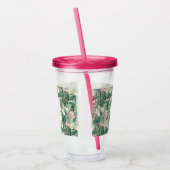 Groene en roze tropische bladeren | Monogram Caban Acryl Drinkbeker (Links)