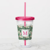 Groene en roze tropische bladeren | Monogram Caban Acryl Drinkbeker (Voorkant)