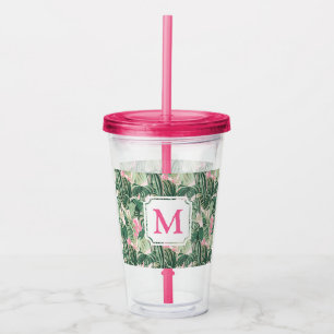 Groene en roze tropische bladeren   Monogram Caban Acryl Drinkbeker