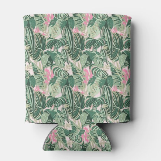 Groene en roze tropische bladeren | Monogram Caban Blikjeskoeler (Achterkant)