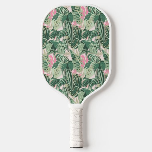 Groene en roze tropische bladeren pickleball paddle (Voorkant)