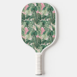 Groene en roze tropische bladeren pickleball paddle