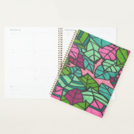 Groene en roze tropische bladeren planner