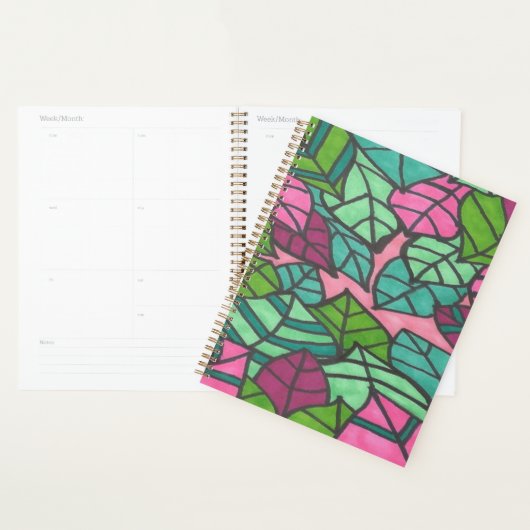 Groene en roze tropische bladeren planner (Display)