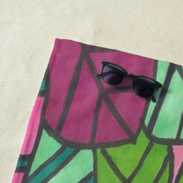 Groene en roze tropische palmbladeren strandlaken
