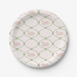 Groene en Roze Vintage Zwanen Tralie Papieren Bordje