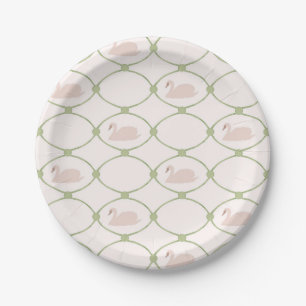 Groene en Roze Vintage Zwanen Tralie Papieren Bordje