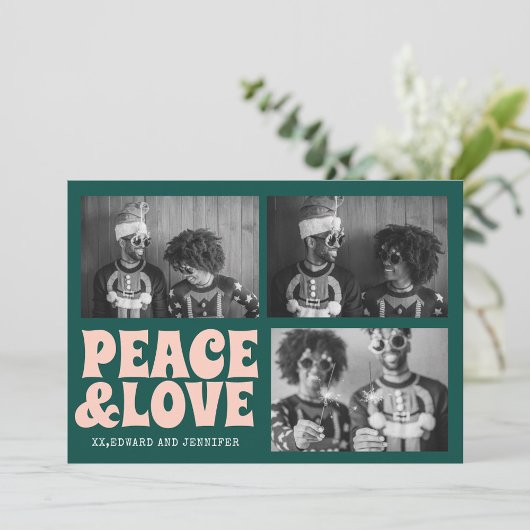 Groene en Roze Vrede en Liefde Kerstfoto Kaart