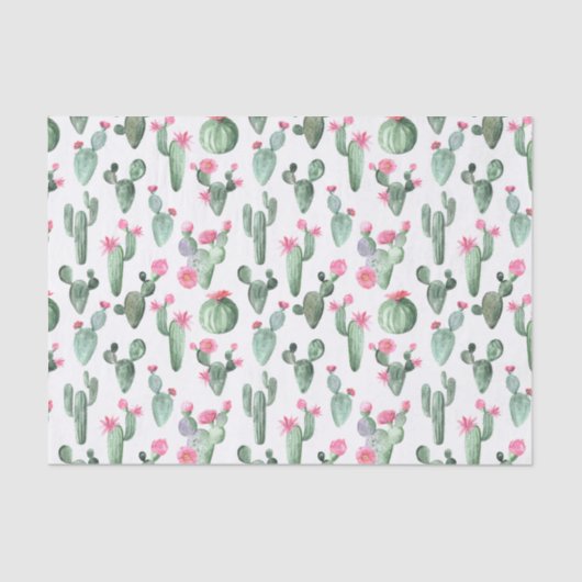 Groene en Roze Waterverf Cactus Tissuepapier (Voorkant)
