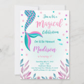 Groene en Roze Zeemeermin Verjaardag Uitnodiging (Voorkant)