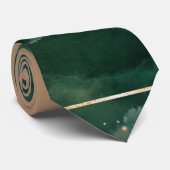 Groene en Tan Gold Geometric Waterverf Wedding Stropdas (Opgerold)