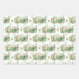 GROENE EN TAN IRISH BEVERAGES EN DONUTS INPAKPAPIER VEL