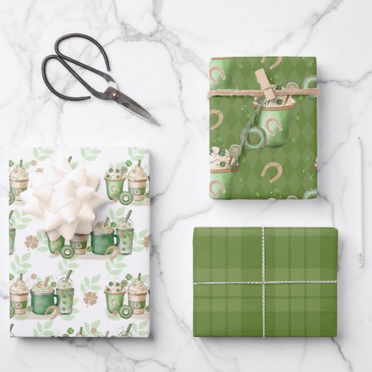 GROENE EN TAN IRISH BEVERAGES EN DONUTS INPAKPAPIER VEL (Voorkant)