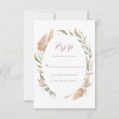 Groene en Tan Pampas Grass Bruiloft Reactie Kaarte RSVP Kaartje (Voorkant)
