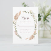 Groene en Tan Pampas Grass Bruiloft Reactie Kaarte RSVP Kaartje (Staand voorkant)