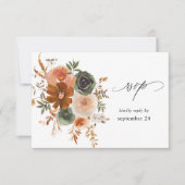 Groene en Terra Cotta Floral w Meal RSVP (Voorkant)