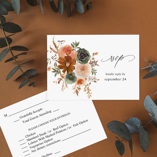 Groene en Terra Cotta Floral w Meal RSVP