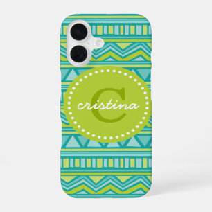 Groene en turquoise Azteekse Chevron aangepaste mo iPhone 16 Hoesje