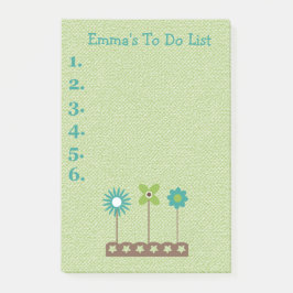 Groene en turquoise bloemen persoonlijke takenlijs post-it® notes