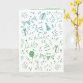 Groene en turquoise feestkaart kaart (Gele Bloem)