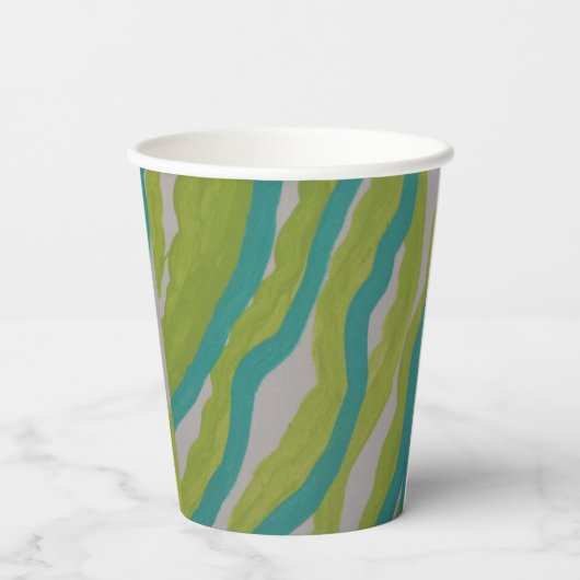 Groene en Turquoise Gestreepte Document kop Papieren Bekers (Achterkant)