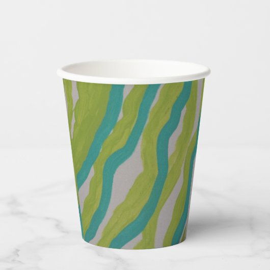 Groene en Turquoise Gestreepte Document kop Papieren Bekers (Voorkant)