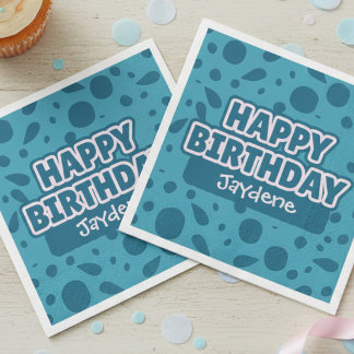 Groene en turquoise Happy Birthday servet met naam