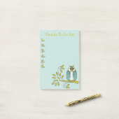 Groene en turquoise uil gepersonaliseerde takenlij post-it® notes (Op bureau)