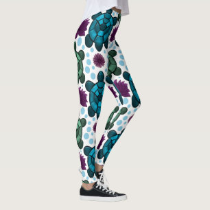 Groene en turquoise zeeschildpadden lotuspatroon  leggings