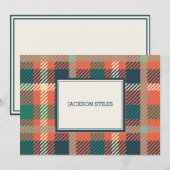 Groene en verbrande Oranje Tartanflatpanel-kaarten Notitiekaartje (Voorkant / Achterkant)