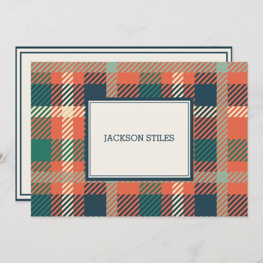 Groene en verbrande Oranje Tartanflatpanel-kaarten Notitiekaartje (Voorkant / Achterkant)