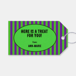 Groene en violette strepen cadeaulabel